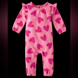 12-18M Baby Girls Heart Fleece Romper - pink🩷
